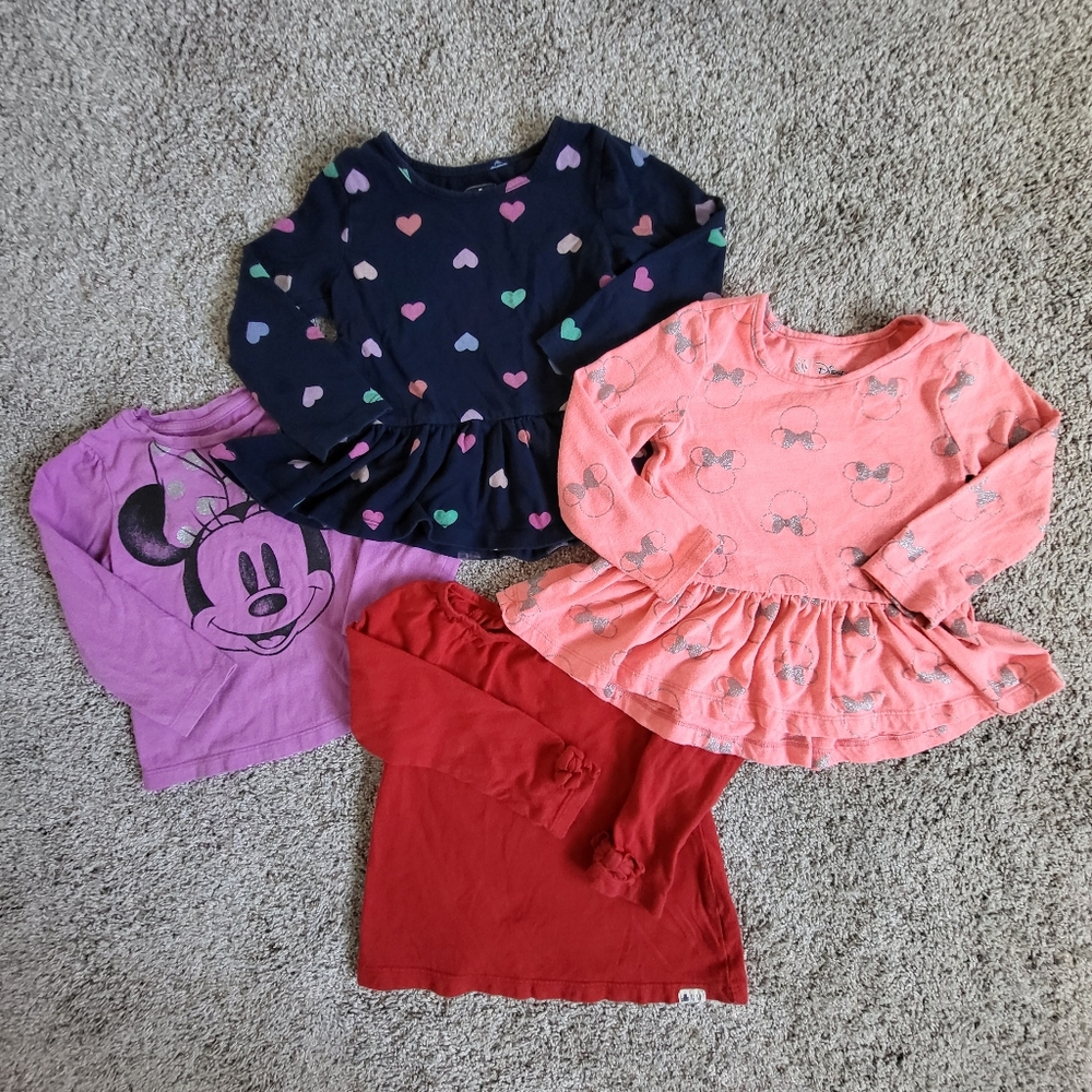 Baby GAP Disney shirt bundle 2T girls Minnie Mouse hearts peplum long sleeve